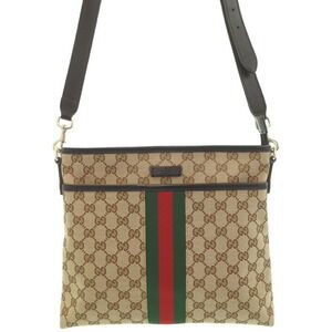 Gucci GG Monogram Brown Web Flat Messenger Bag red green web
